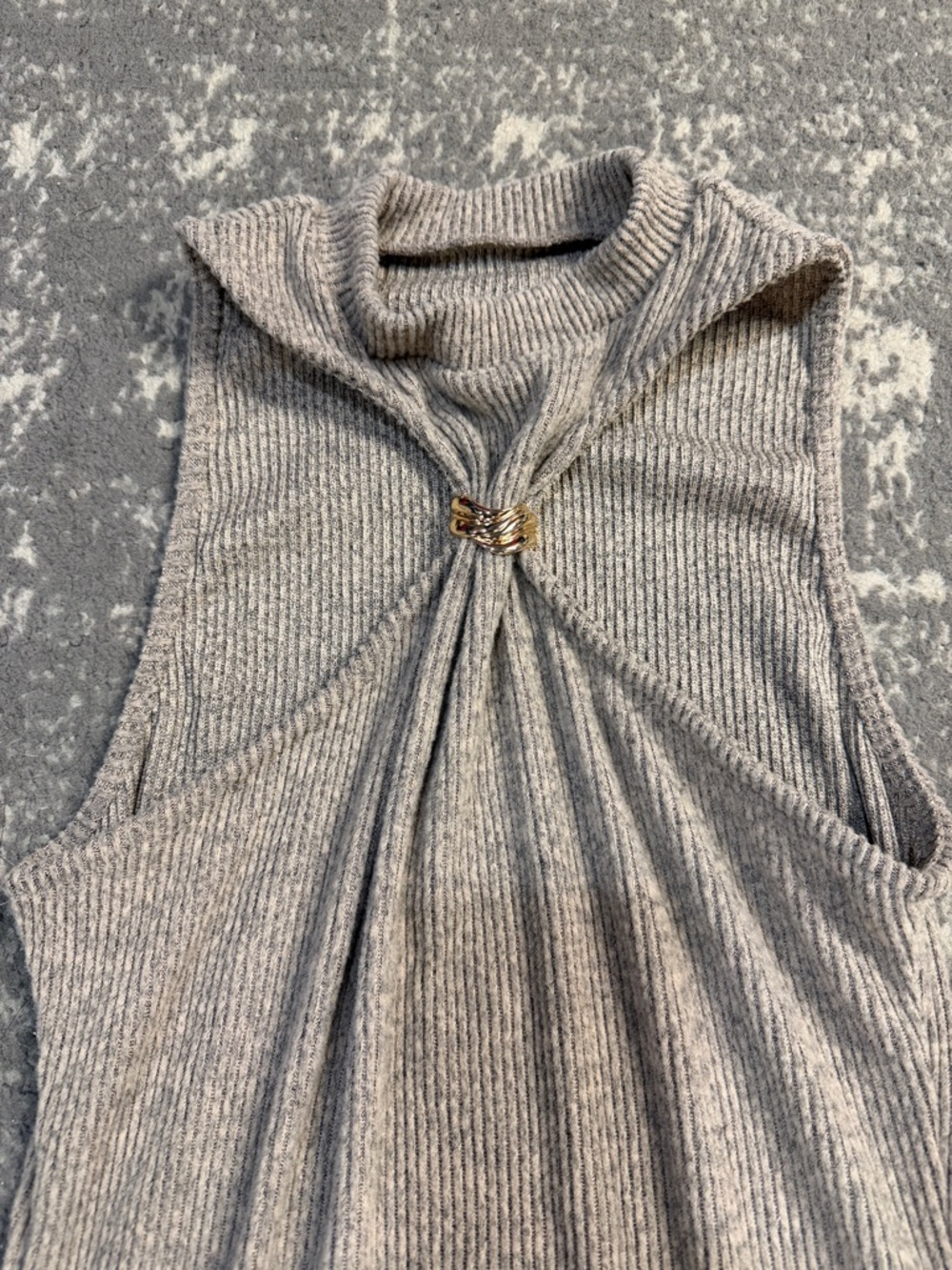 Sleeveless Ribbed Midi Dress with Front Ring Detail in Heather Gray - Picture 2 of 4